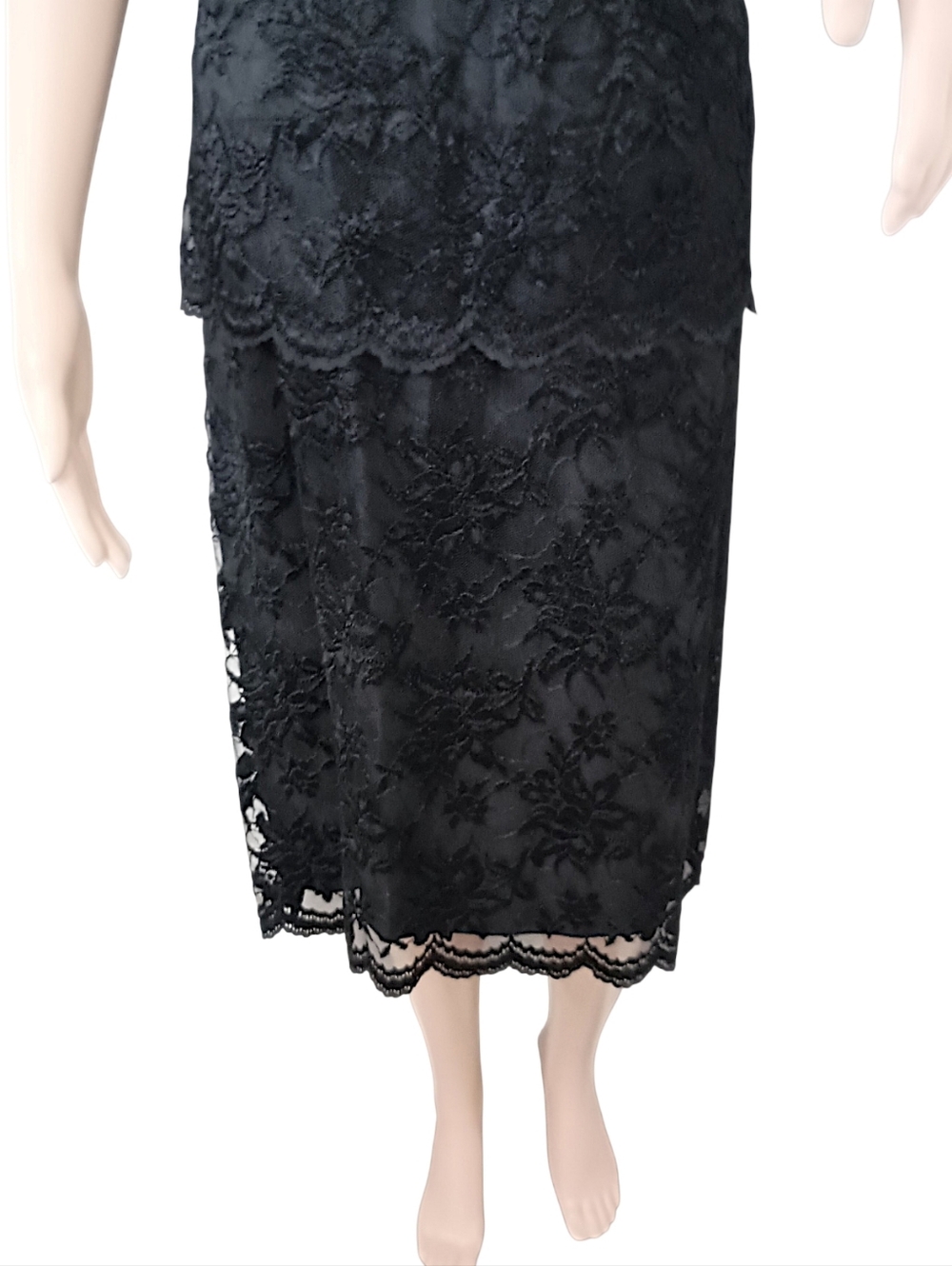 Vintage Nancy Bracoloni‎ Lace Dress Sz 10 Black Midi Applique LBD Cocktail Party - Picture 9 of 16